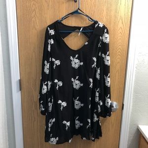 free people black hand embroidered dress sz large